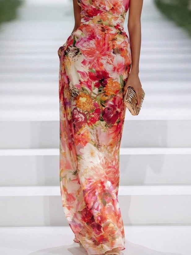 Rosalie™ | Blumenmuster Maxi-Kleid mit Bauchkaschierung