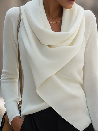 Drapiertes Langarm-Top mit Cowl-Neck