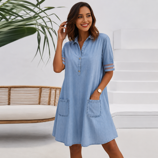 Brittany™ | Figurumschmeichelndes Denim-Look Blusenkleid
