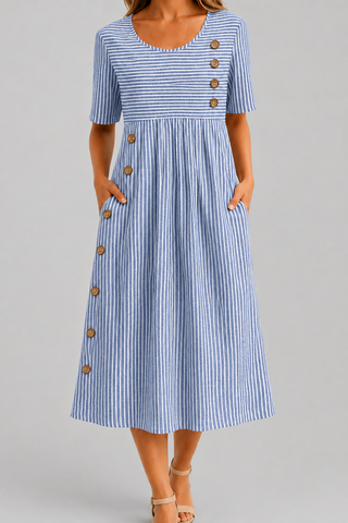 Ismay™ | Streifen-Midi-Kleid mit Bauch-Optimierung