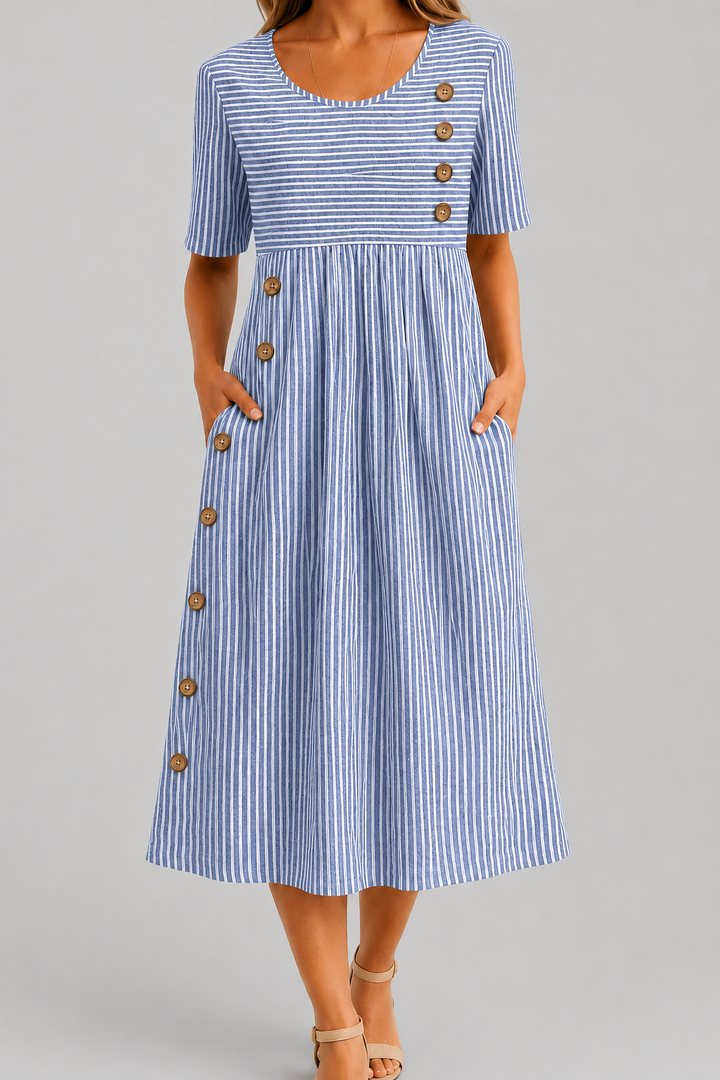 Ismay™ | Streifen-Midi-Kleid mit Bauch-Optimierung