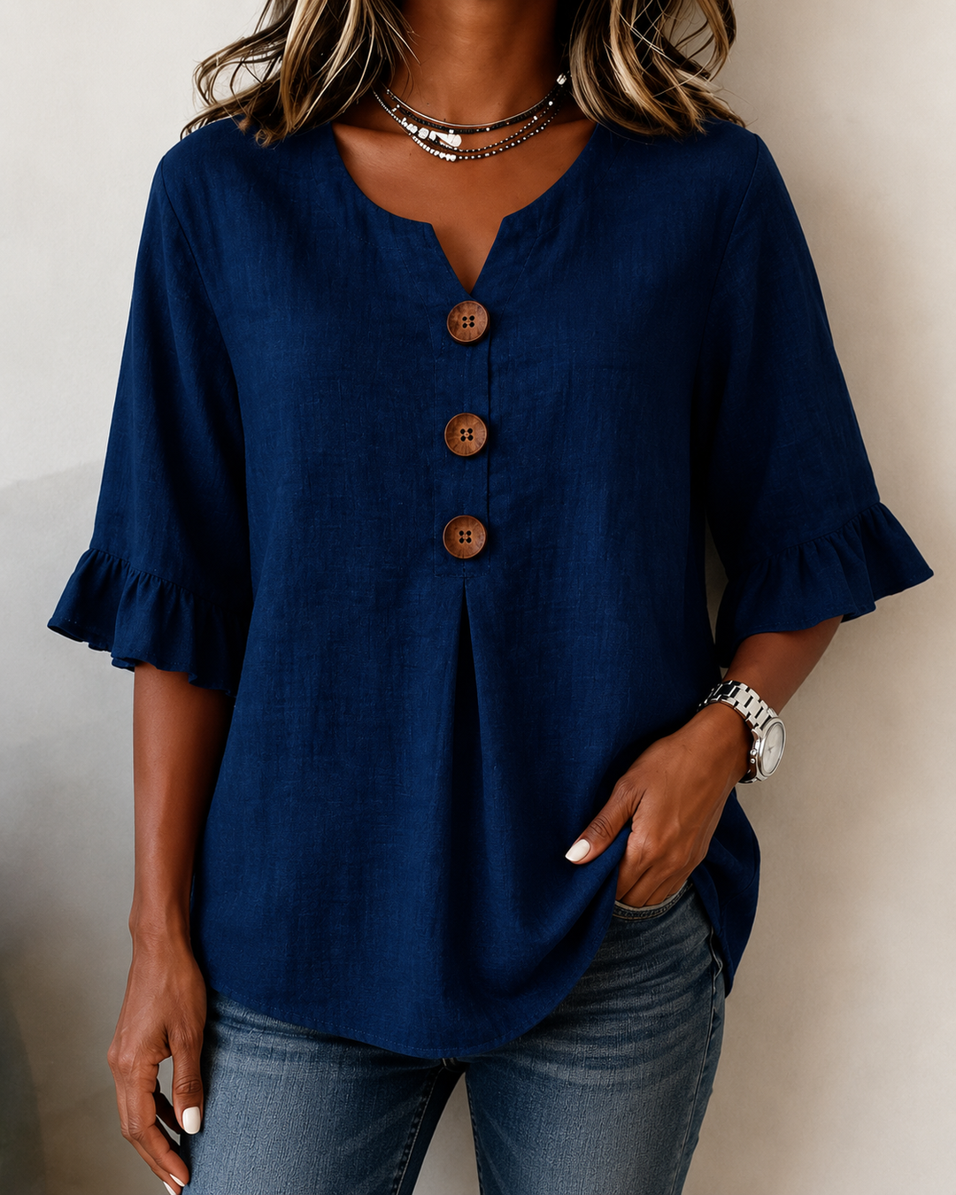 Amelie™ | Bauchbedeckende Bluse mit Knopfdetails