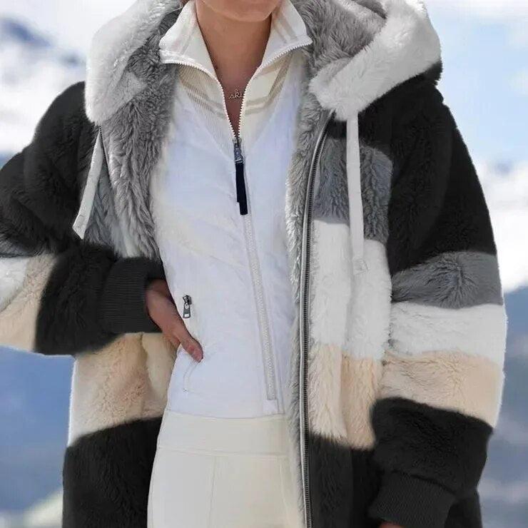 Amber - Gestreifter Wintermantel für Damen