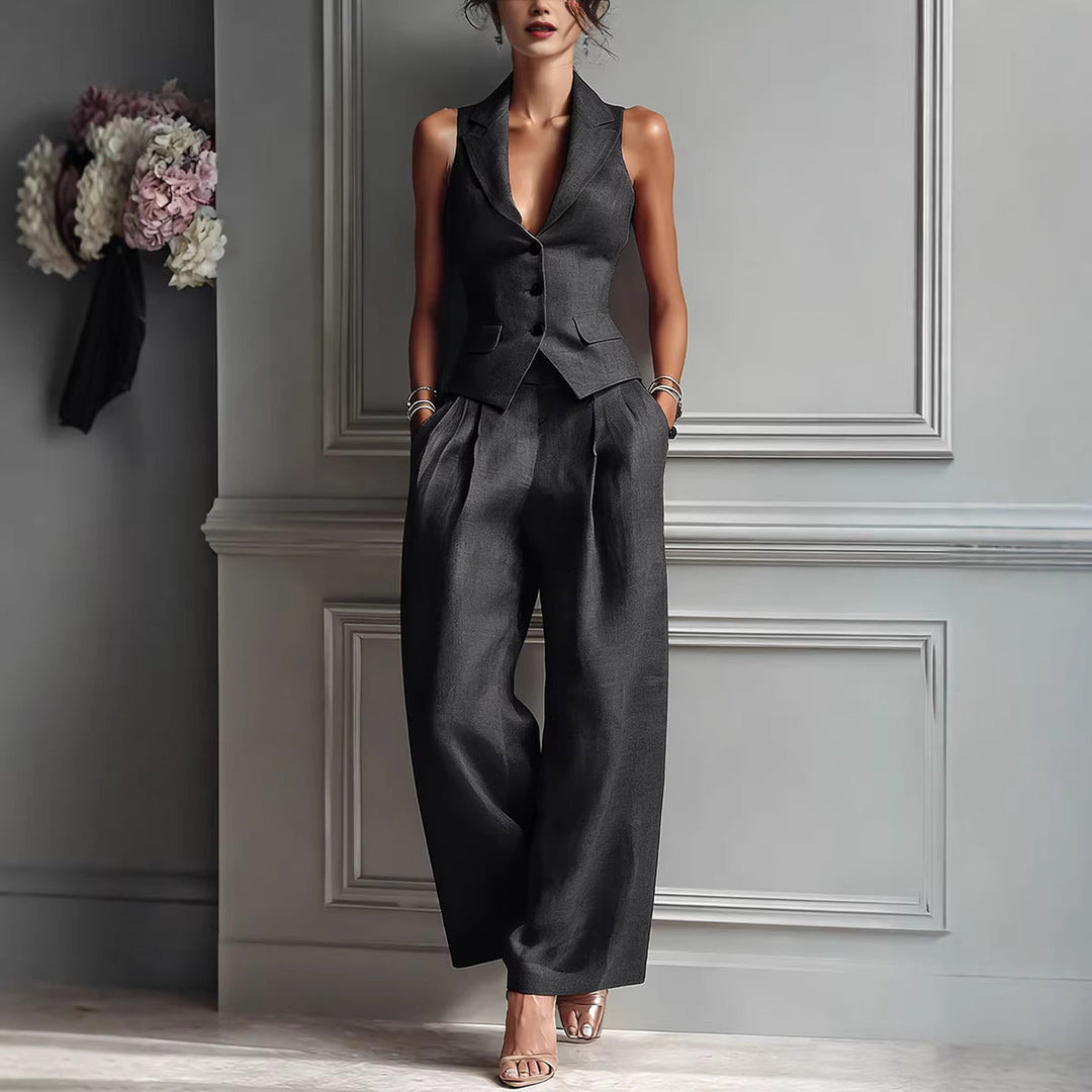Aime™ | Zweiteiliges Set mit V-Ausschnitt und Knopfdetails