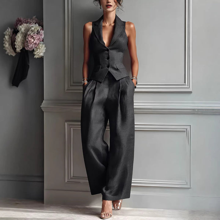 Aime™ | Zweiteiliges Set mit V-Ausschnitt und Knopfdetails