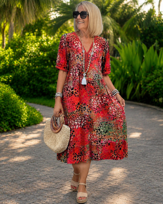 Iris™ | Luftiges Midi-Kleid mit Druck für Bauch-Camouflage