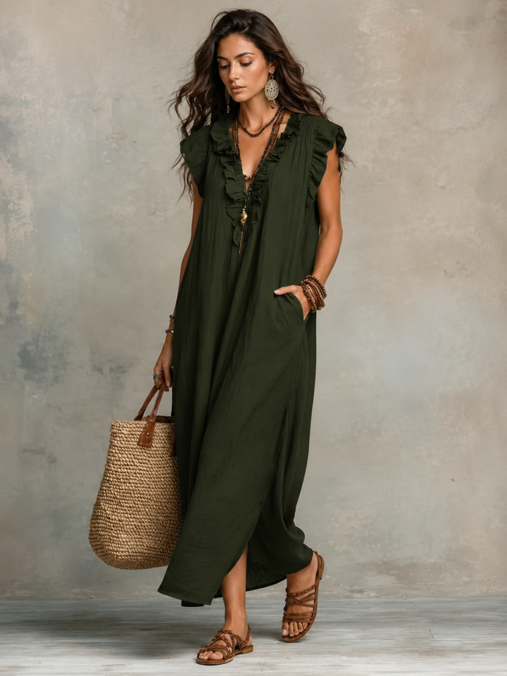 Camélia™ | Bohemian Maxi Dress with Tummy Control
