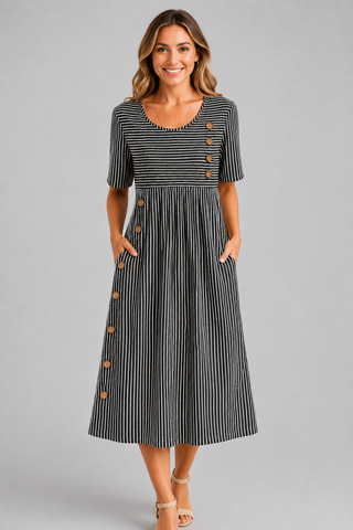 Ismay™ | Streifen-Midi-Kleid mit Bauch-Optimierung
