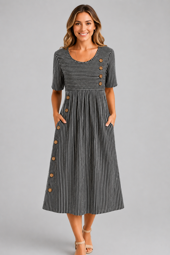 Ismay™ | Streifen-Midi-Kleid mit Bauch-Optimierung