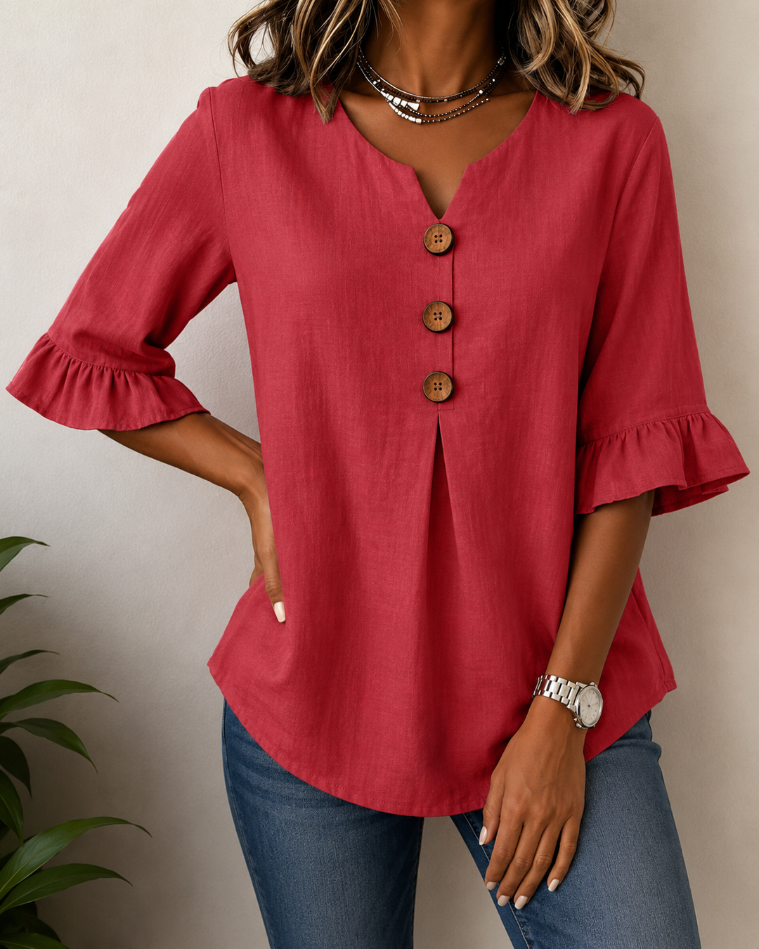 Amelie™ | Bauchbedeckende Bluse mit Knopfdetails
