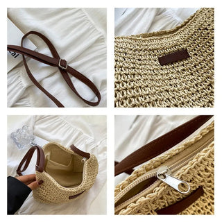WEISS | Stroh Schultertasche" can be rewritten as "WEISS | Straw Shoulder Bag.