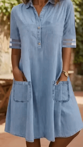 Brittany™ | Figurumschmeichelndes Denim-Look Blusenkleid