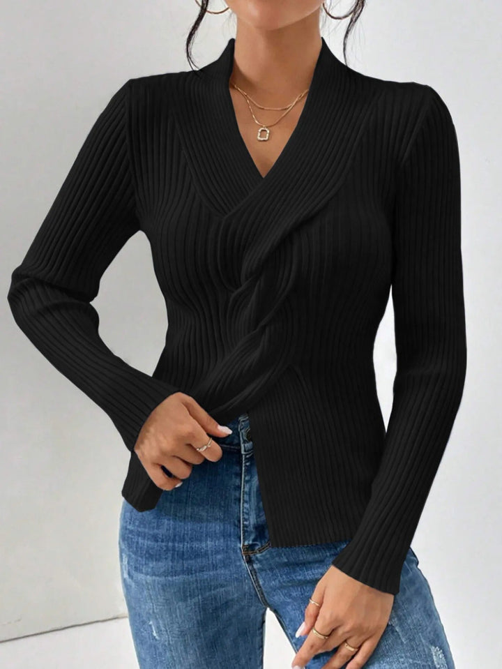 Romy | Handgestrickter Pullover mit V-Ausschnitt