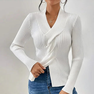 Romy | Handgestrickter Pullover mit V-Ausschnitt