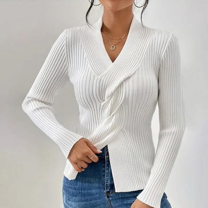 Romy | Handgestrickter Pullover mit V-Ausschnitt