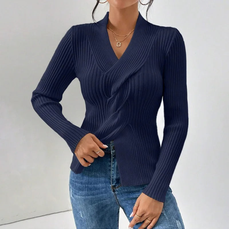 Romy | Handgestrickter Pullover mit V-Ausschnitt