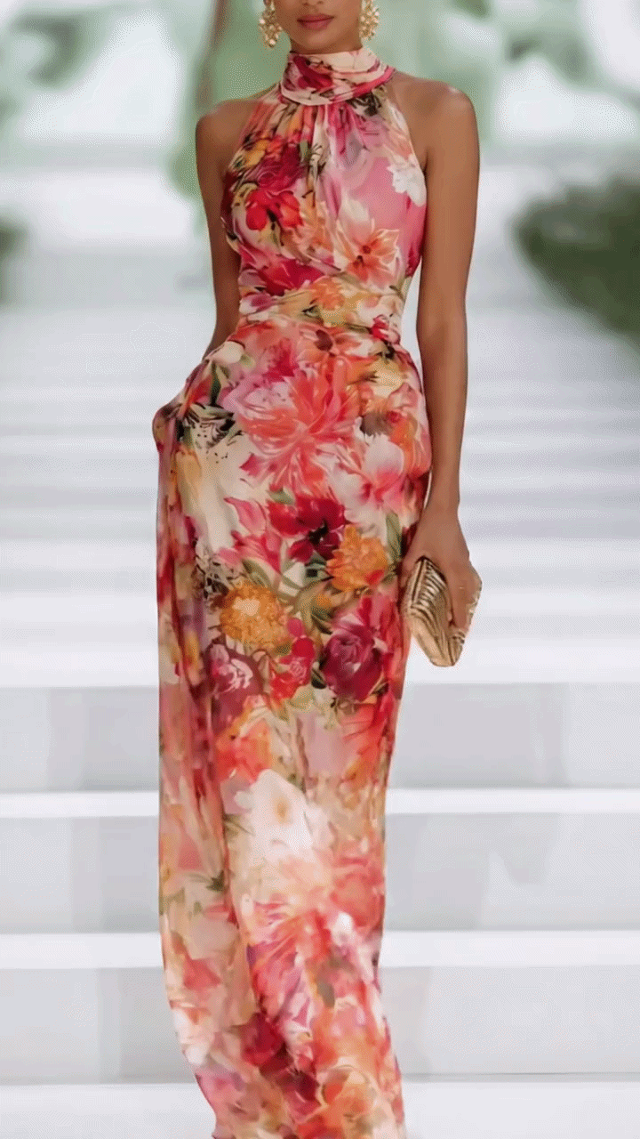 Rosalie™ | Blumenmuster Maxi-Kleid mit Bauchkaschierung